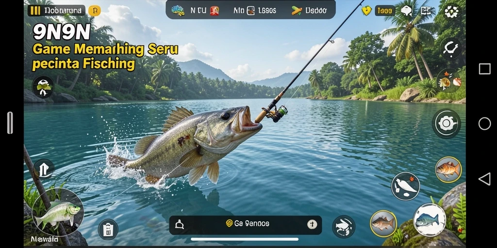 Gameplay Fishing 9N9N dengan grafis menawan dan ikan beragam.