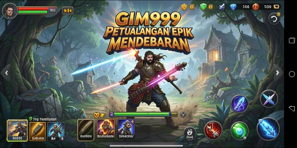 Tampilan gameplay mendebarkan dalam GIM999 saat menjelajahi dunia petualangan.