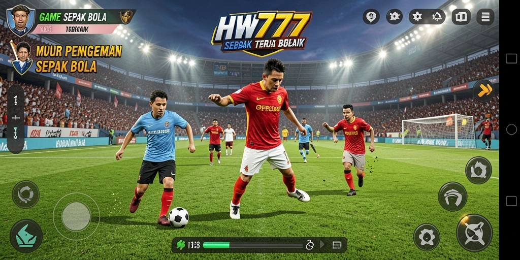 Screenshot HW777 menampilkan gameplay sepak bola yang intens dan mendebarkan.