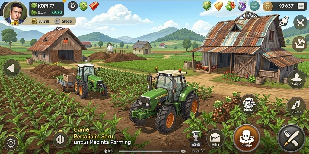 Tampilan gameplay KOPI77 menunjukkan aktivitas bertani yang seru.