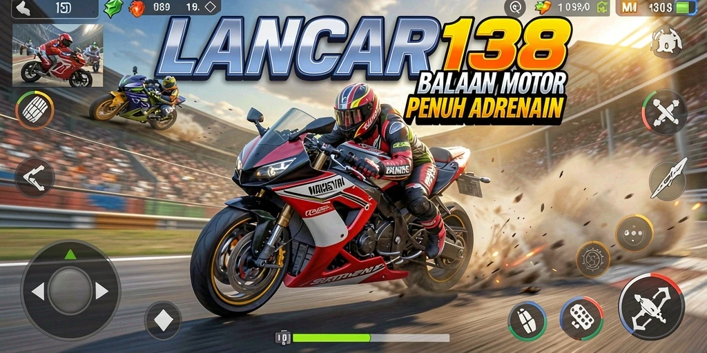 Tampilan gameplay LANCAR138 menampilkan balapan motor yang mendebarkan.