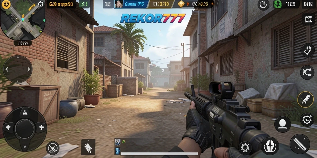 Tampilan gameplay menembak yang intens di REKOR777.