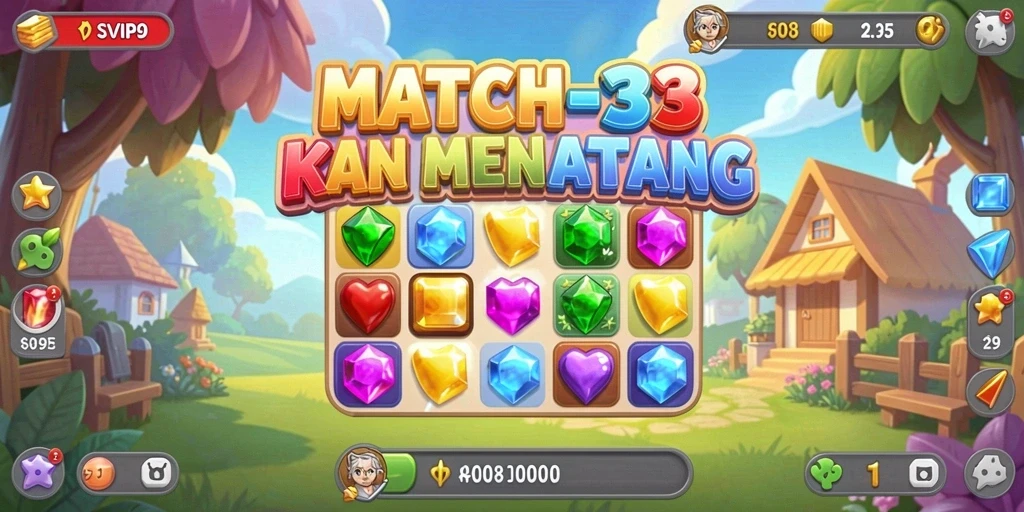 Tangkapan layar gameplay SVIP9 yang menampilkan elemen Match-3 yang menantang.